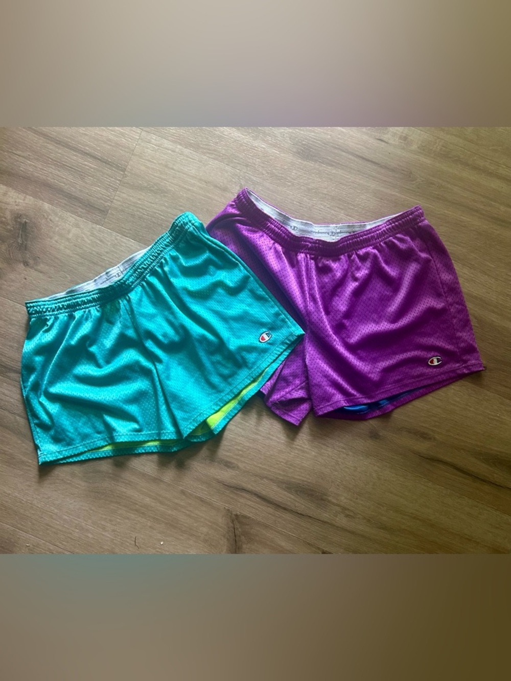 90’s Champion Women's Two Tone Teal and Purple Mesh Athletic Shorts - Twin Pack